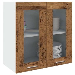 Gossi dulap de bucatarie cu usa din sticla din lemn vechi 60x31x60 cm