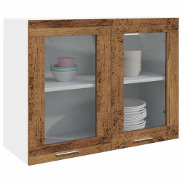 Gossi dulap de sticla suspendat, lemn vechi, 80 x 31 x 60 cm, pal