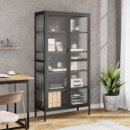 Gossi dulap inalt, negru, 85x40x180 cm, sticla si otel