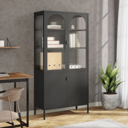 Gossi dulap inalt, negru, 90x40x180 cm, sticla si otel
