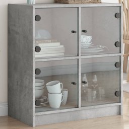 Gossi dulap lateral cu usi din sticla, gri beton, 68x37x75,5 cm