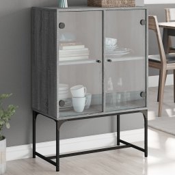 Gossi dulap lateral cu usi din sticla, gri sonoma, 69x37x100 cm