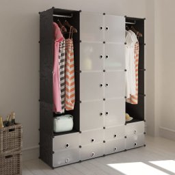 Gossi dulap modular cu 18 compartimente alb si negru 37x146x180,5 cm