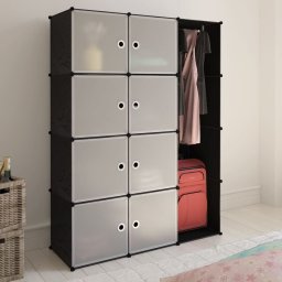 Gossi dulap modular cu 9 compartimente, 37x115x150 cm, negru si alb