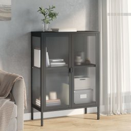 Gossi dulap, negru, 75x35x105 cm, sticla si otel