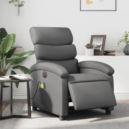 Gossi fotoliu de masaj electric rabatabil, gri, piele ecologica