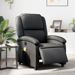 Gossi fotoliu de masaj rabatabil electric, negru, piele naturala