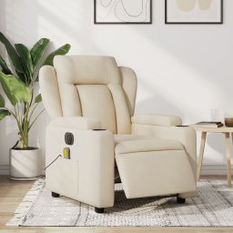 Gossi fotoliu electric de masaj rabatabil, crem, textil
