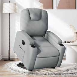 Gossi fotoliu electric rabatabil cu ridicare, gri deschis, textil