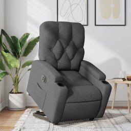 Gossi fotoliu electric rabatabil cu ridicare, gri inchis, textil