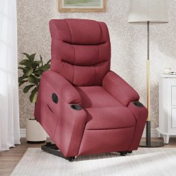 Gossi fotoliu electric rabatabil cu ridicare, rosu vin, textil