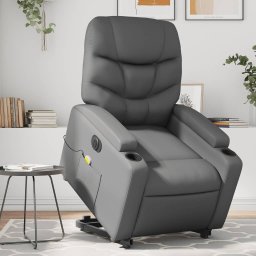 Gossi fotoliu masaj rabatabil electric cu ridicare, gri, piele eco