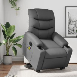 Gossi fotoliu masaj rabatabil electric cu ridicare, gri, piele eco