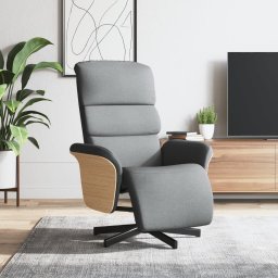 Gossi fotoliu rabatabil cu suport de picioare, gri deschis, textil