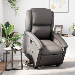 Gossi fotoliu rabatabil electric cu ridicare, gri, piele naturala