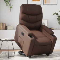 Gossi fotoliu rabatabil electric cu ridicare, maro, piele ecologica