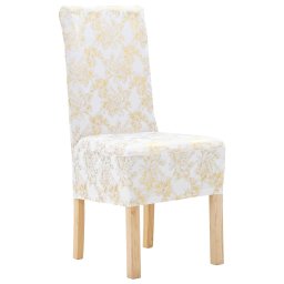 Gossi huse de scaun elastice drepte, 6 buc., alb cu imprimeu auriu