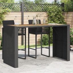 Gossi masa bar gradina blat lemn acacia negru 185x80x110 cm poliratan