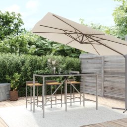 Gossi masa de bar cu blat din sticla, gri, 180x70x110 cm, poliratan