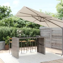 Gossi masa de bar cu blat din sticla, gri, 185x80x110 cm, poliratan