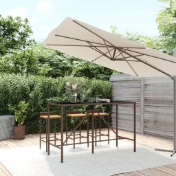Gossi masa de bar cu blat din sticla, maro, 180x70x110 cm, poliratan