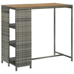 Gossi masa de bar cu raft de depozitare, gri 120x60x110 cm, poliratan