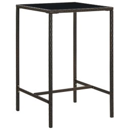 Gossi masa de bar de gradina, maro, 70x70x110 cm, poliratan si sticla