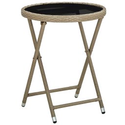 Gossi masa de ceai, bej, 60 cm, poliratan si sticla securizata