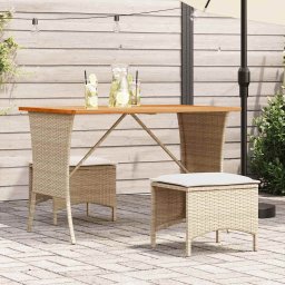 Gossi masa de gradina cu blat din lemn de salcam bej poly rattan