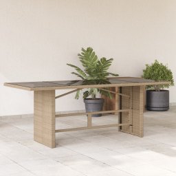 Gossi masa de gradina cu blat din sticla bej, 190x80x74 cm, poliratan