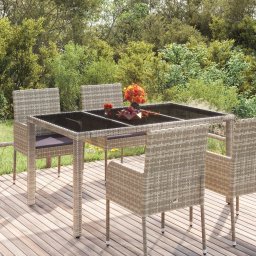 Gossi masa de gradina cu blat din sticla gri, 150x90x75 cm, poliratan