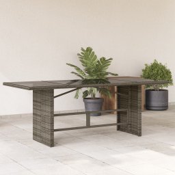 Gossi masa de gradina cu blat din sticla gri, 190x80x75 cm, poliratan