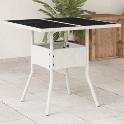 Gossi masa de gradina cu blat din sticla, alb, 80x80x75 cm, poliratan