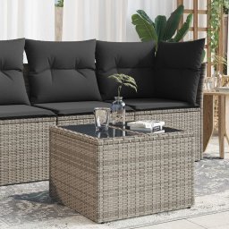 Gossi masa de gradina cu blat din sticla, gri, 55x55x37 cm, poliratan