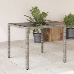 Gossi masa de gradina cu blat din sticla, gri, 90x90x75 cm, poliratan