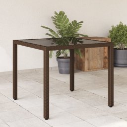Gossi masa de gradina cu blat din sticla, maro, 90x90x75cm, poliratan