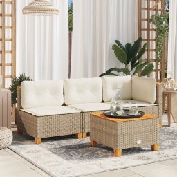 Gossi masa de gradina, bej, 55x55x36 cm, poliratan si lemn acacia