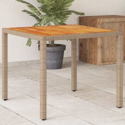 Gossi masa de gradina, bej, 90x90x75 cm, poliratan si lemn acacia