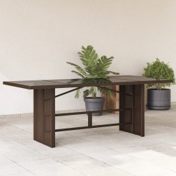 Gossi masa de gradina, blat din sticla, maro, 190x80x74 cm, poliratan
