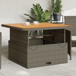 Gossi masa de gradina, gri, 110x110x71 cm, poliratan si lemn acacia