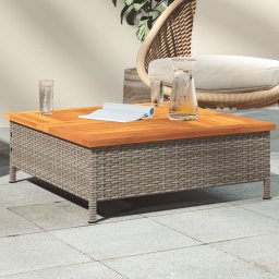 Gossi masa de gradina, gri, 70x70x25 cm, poliratan si lemn acacia