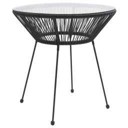 Gossi masa de gradina, negru, Ø70x74 cm, sticla si ratan