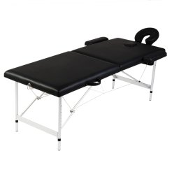 Gossi masa de masaj pliabila, 2 zone, negru, cadru din aluminiu