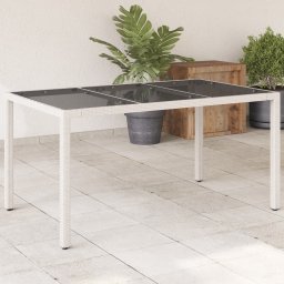 Gossi masa gradina cu blat din sticla, alb, 150x90x75 cm, poliratan