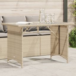 Gossi masa gradina cu blat din sticla, bej, 110x68x70 cm, poliratan