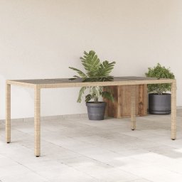Gossi masa gradina cu blat din sticla, bej, 190x90x75 cm, poliratan