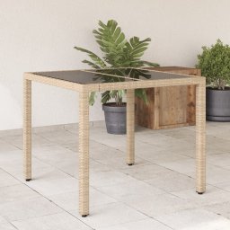 Gossi masa gradina cu blat din sticla, bej, 90x90x75 cm, poliratan