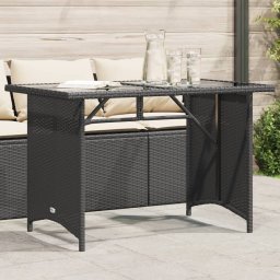 Gossi masa gradina cu blat din sticla, negru, 110x68x70 cm, poliratan