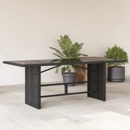 Gossi masa gradina cu blat din sticla, negru, 190x80x74 cm, poliratan