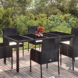 Gossi masa gradina cu blat din sticla, negru, 190x90x75 cm, poliratan